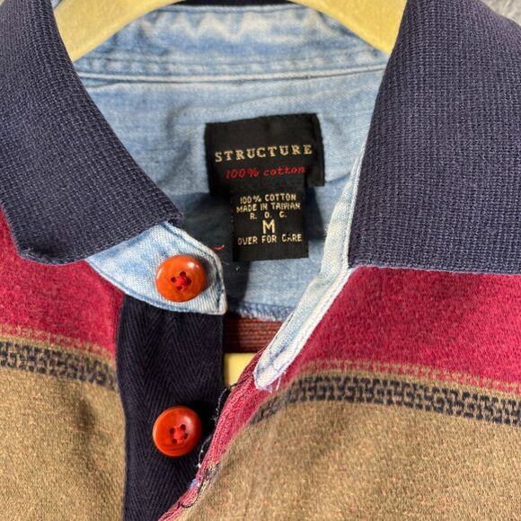 Vintage Structure Sweater Mens M Red Blue Button Aztec Southwest Print Pullover - Picture 5 of 7